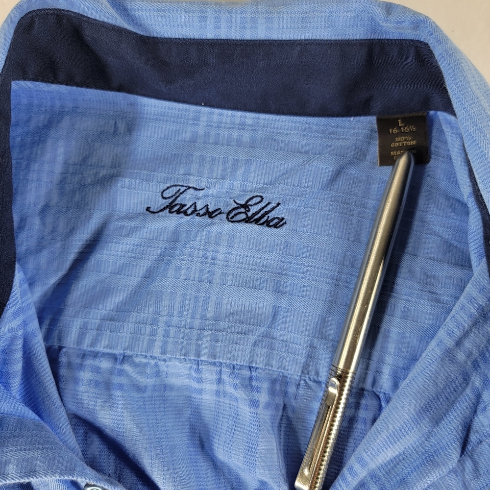 Tasso Elba Large 16-16 1/5 Mens Shirt Angled Barrel Cuff Regular Fit Non Iron - Picture 3 of 6